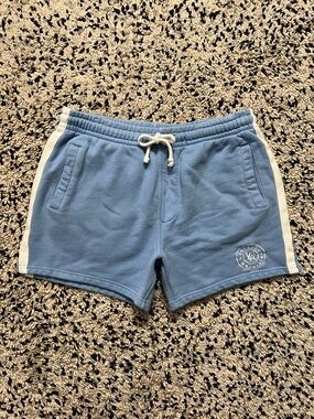 YoungLA #137 Golden Era Bodybuilding Sweat Shorts Light Blue White Strips Large